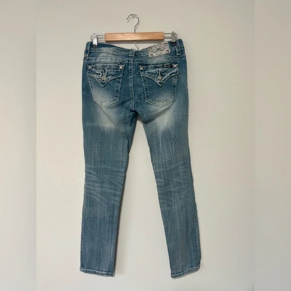 Miss Me Distressed Blue Signature Cuffed Skinny Jeans - Picture 4 of 12